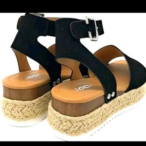Soda Black Nubuck Black Espadrille Ankle Strap Platform Sandal